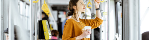 Female passenger using public transport