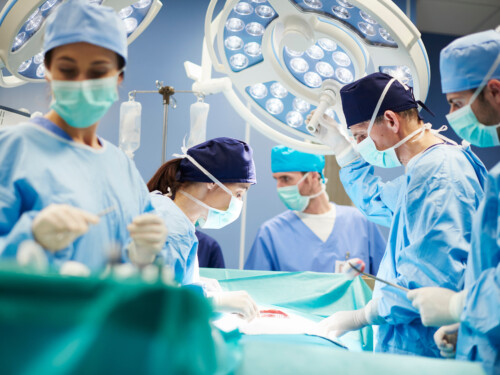 Group of surgeons in operating room